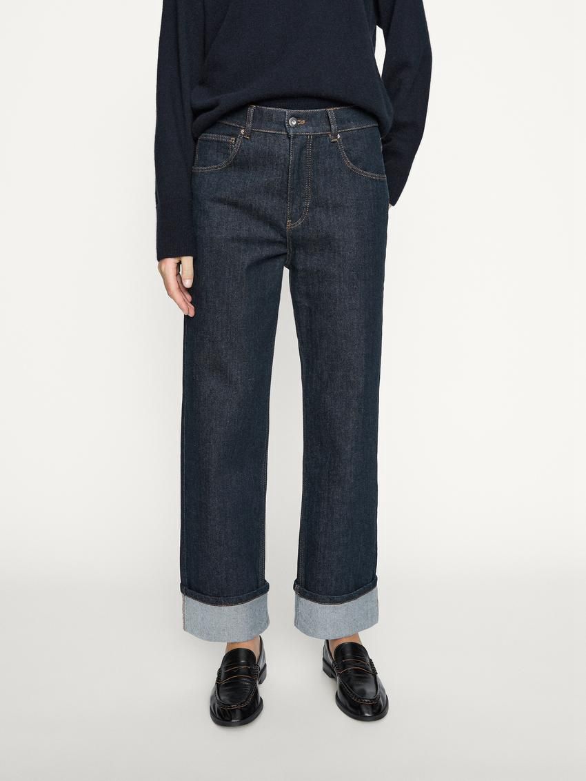 Massimo Dutti Faded Straight-leg High-waist Women Jeans Dark Blue | US-GS8094375