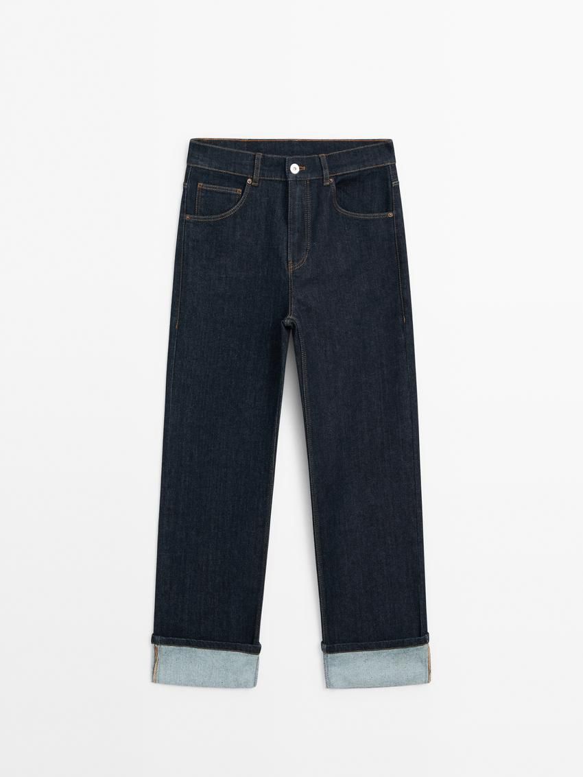 Massimo Dutti Faded Straight-leg High-waist Women Jeans Dark Blue | US-GS8094375