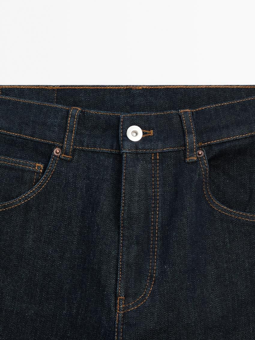 Massimo Dutti Faded Straight-leg High-waist Women Jeans Dark Blue | US-GS8094375