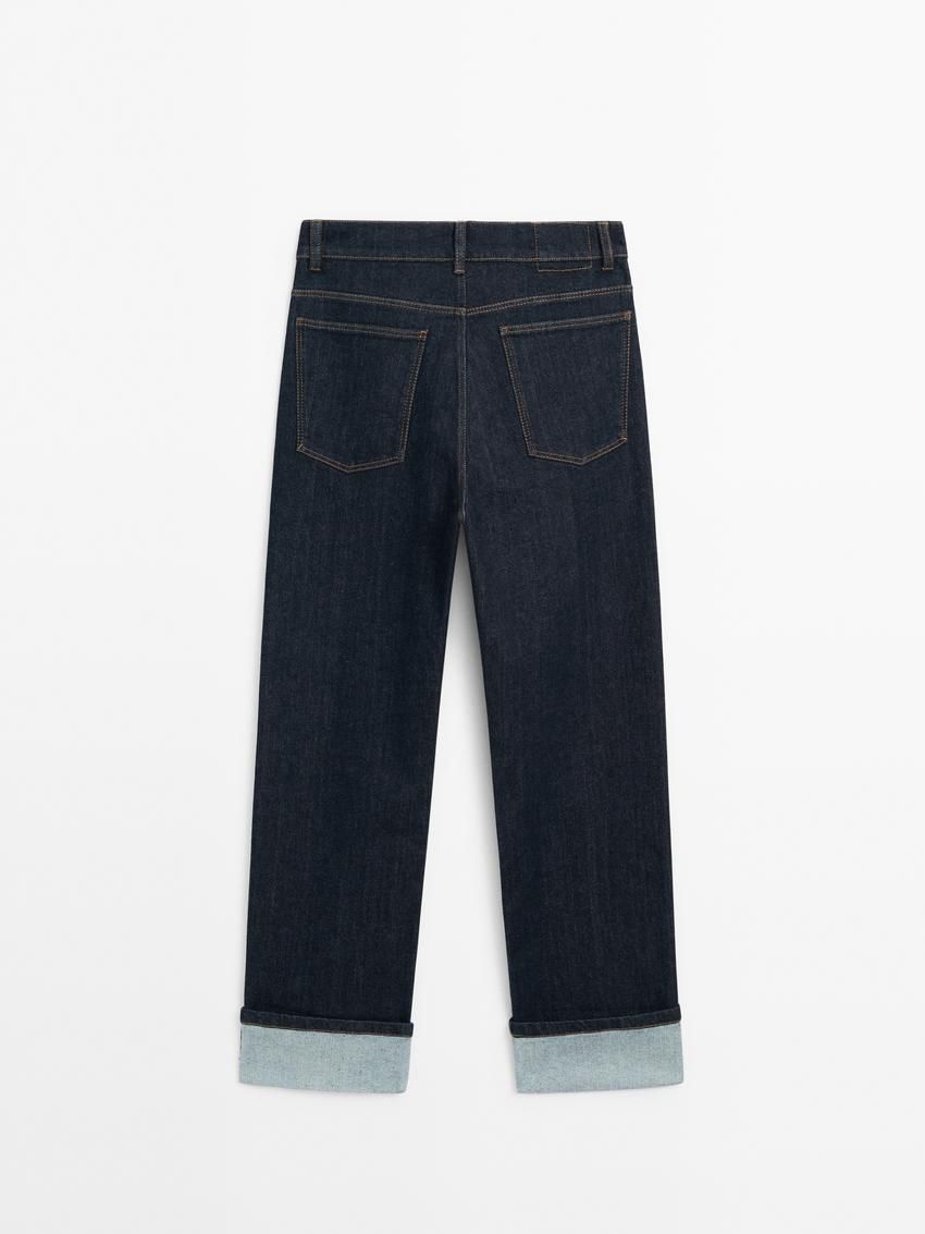 Massimo Dutti Faded Straight-leg High-waist Women Jeans Dark Blue | US-GS8094375