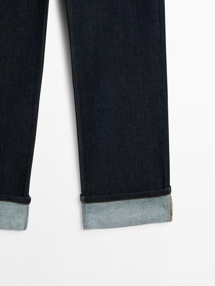 Massimo Dutti Faded Straight-leg High-waist Women Jeans Dark Blue | US-GS8094375