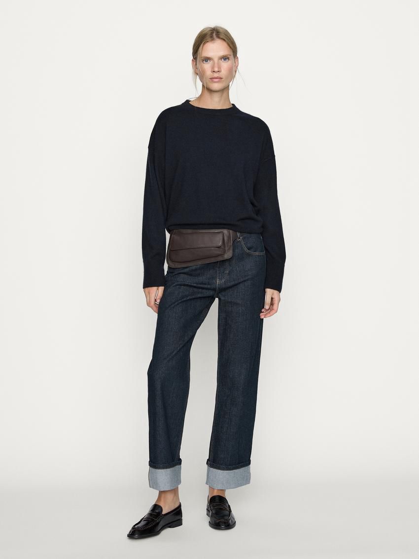 Massimo Dutti Faded Straight-leg High-waist Women Jeans Dark Blue | US-GS8094375