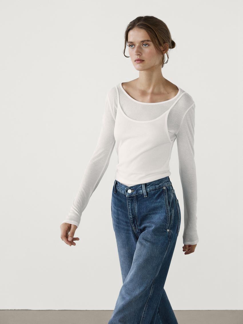 Massimo Dutti Faded Wide-leg Relaxed Fit Women Jeans Blue | US-DC6874209