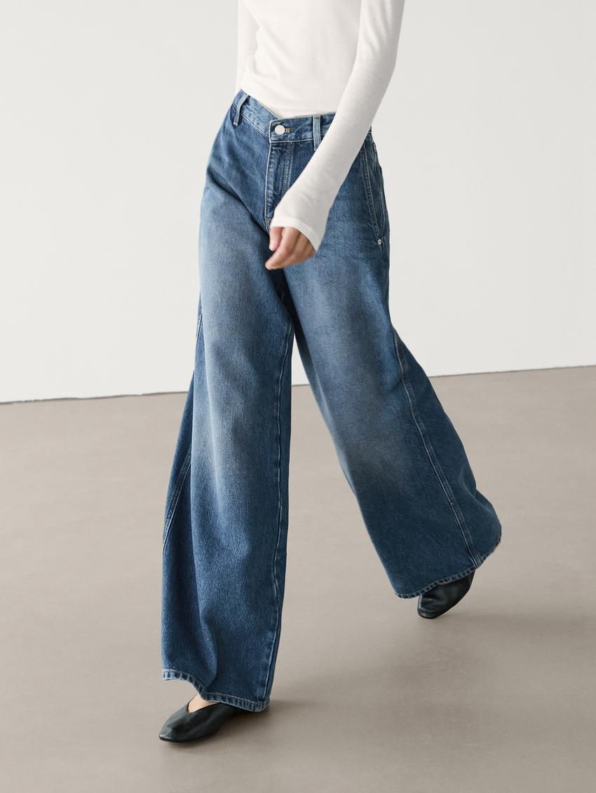 Massimo Dutti Faded Wide-leg Relaxed Fit Women Jeans Blue | US-DC6874209