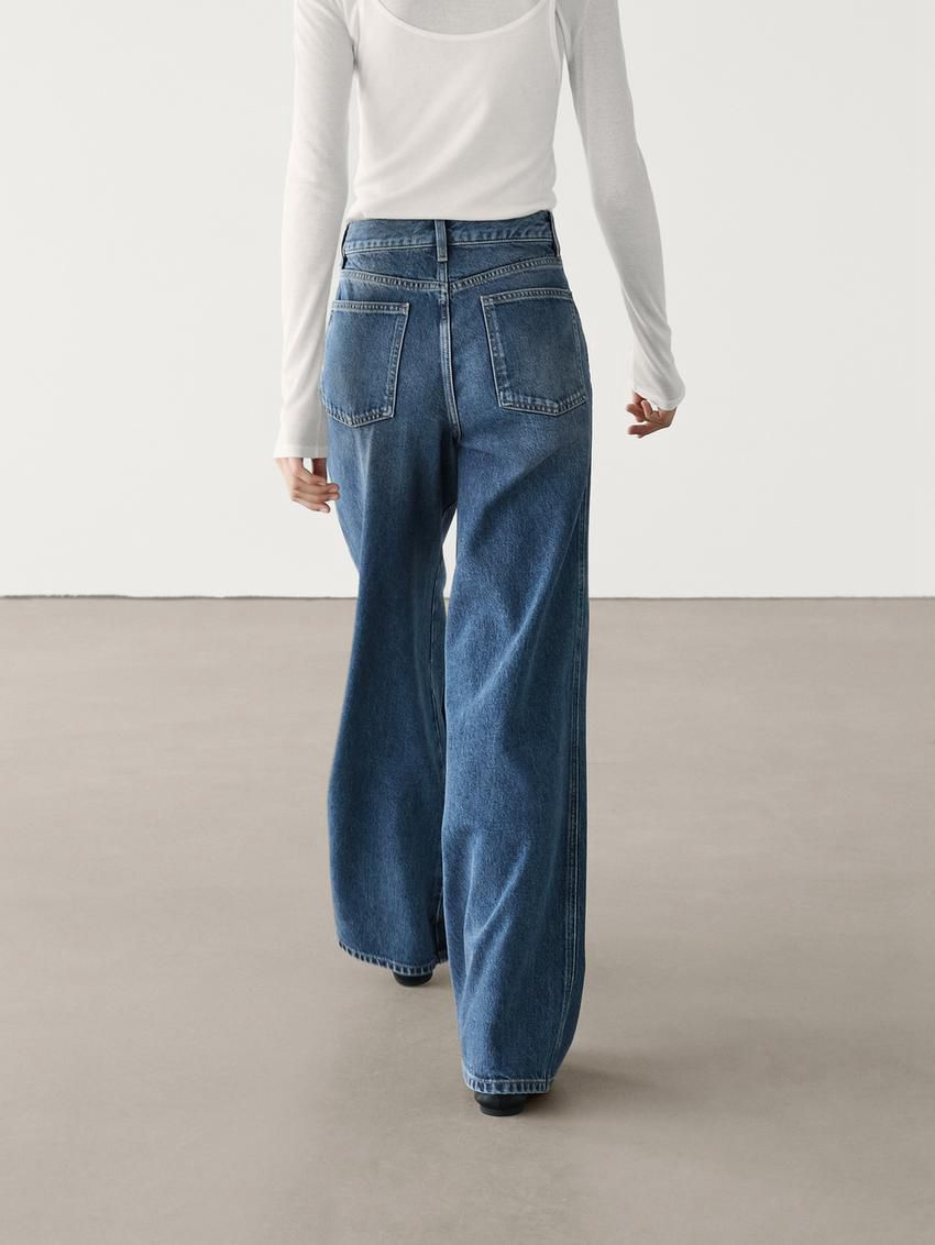 Massimo Dutti Faded Wide-leg Relaxed Fit Women Jeans Blue | US-DC6874209