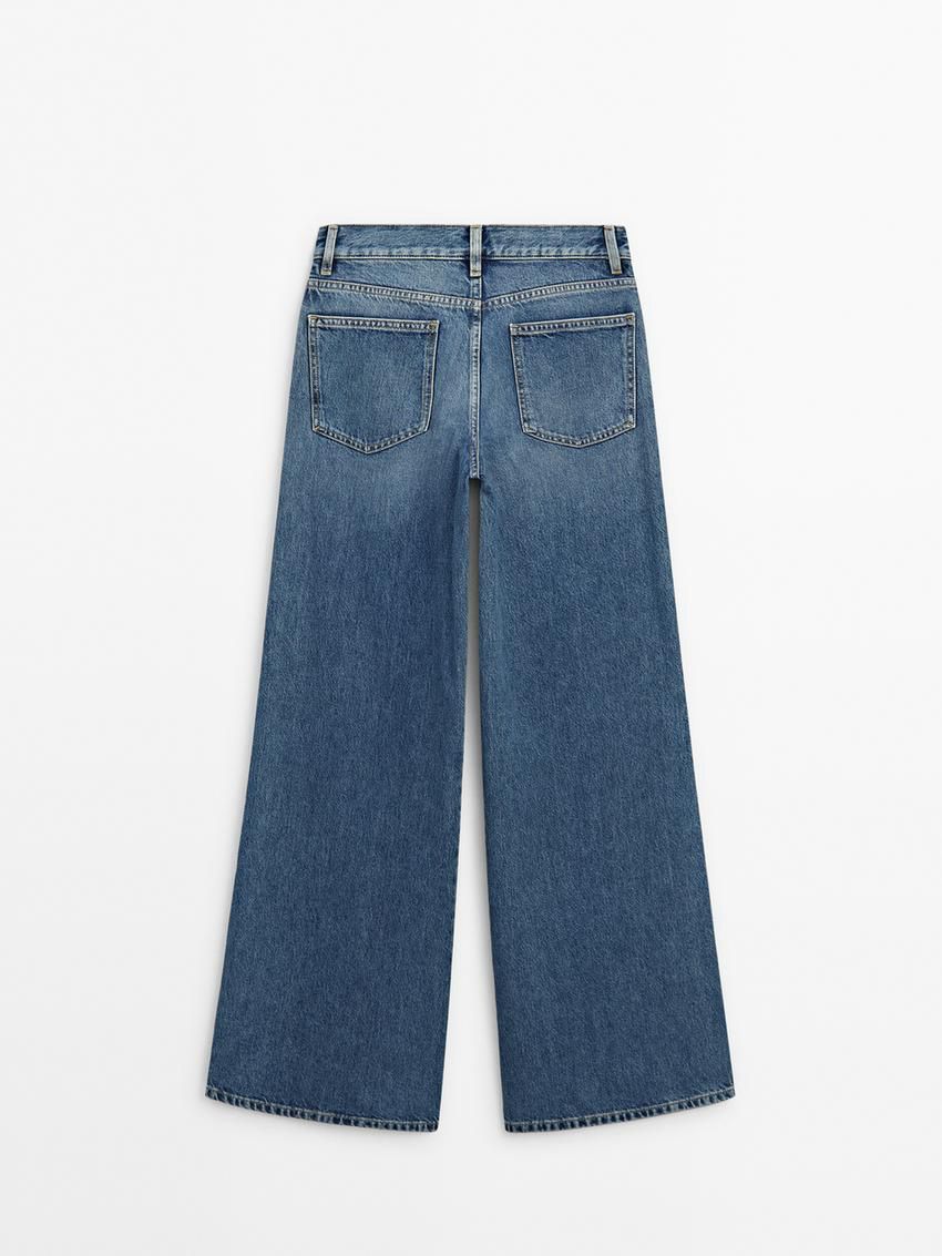 Massimo Dutti Faded Wide-leg Relaxed Fit Women Jeans Blue | US-DC6874209