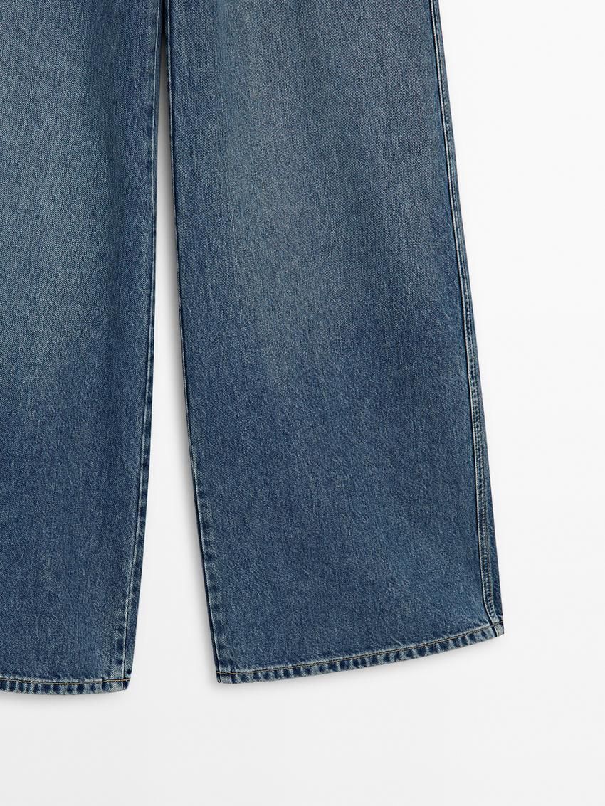 Massimo Dutti Faded Wide-leg Relaxed Fit Women Jeans Blue | US-DC6874209