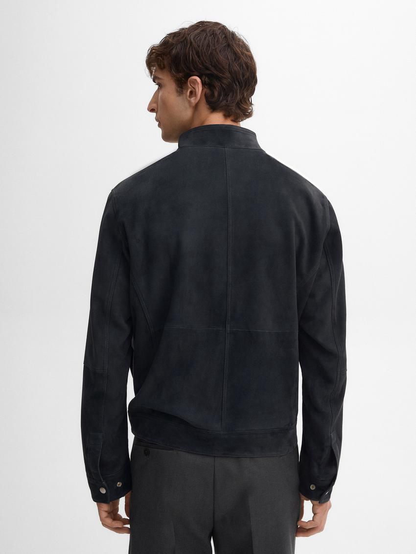 Massimo Dutti Faded-effect Suede Men Leather Jacket Indigo | US-HL9085234