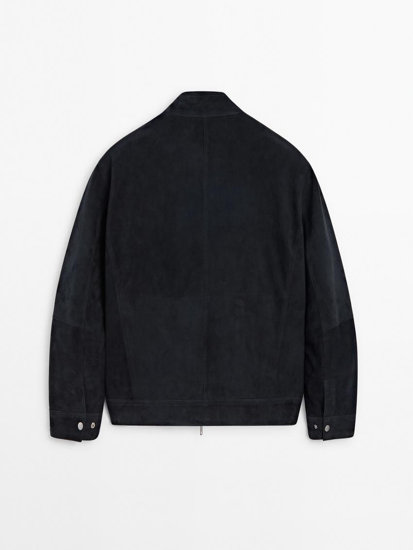 Massimo Dutti Faded-effect Suede Men Leather Jacket Indigo | US-HL9085234