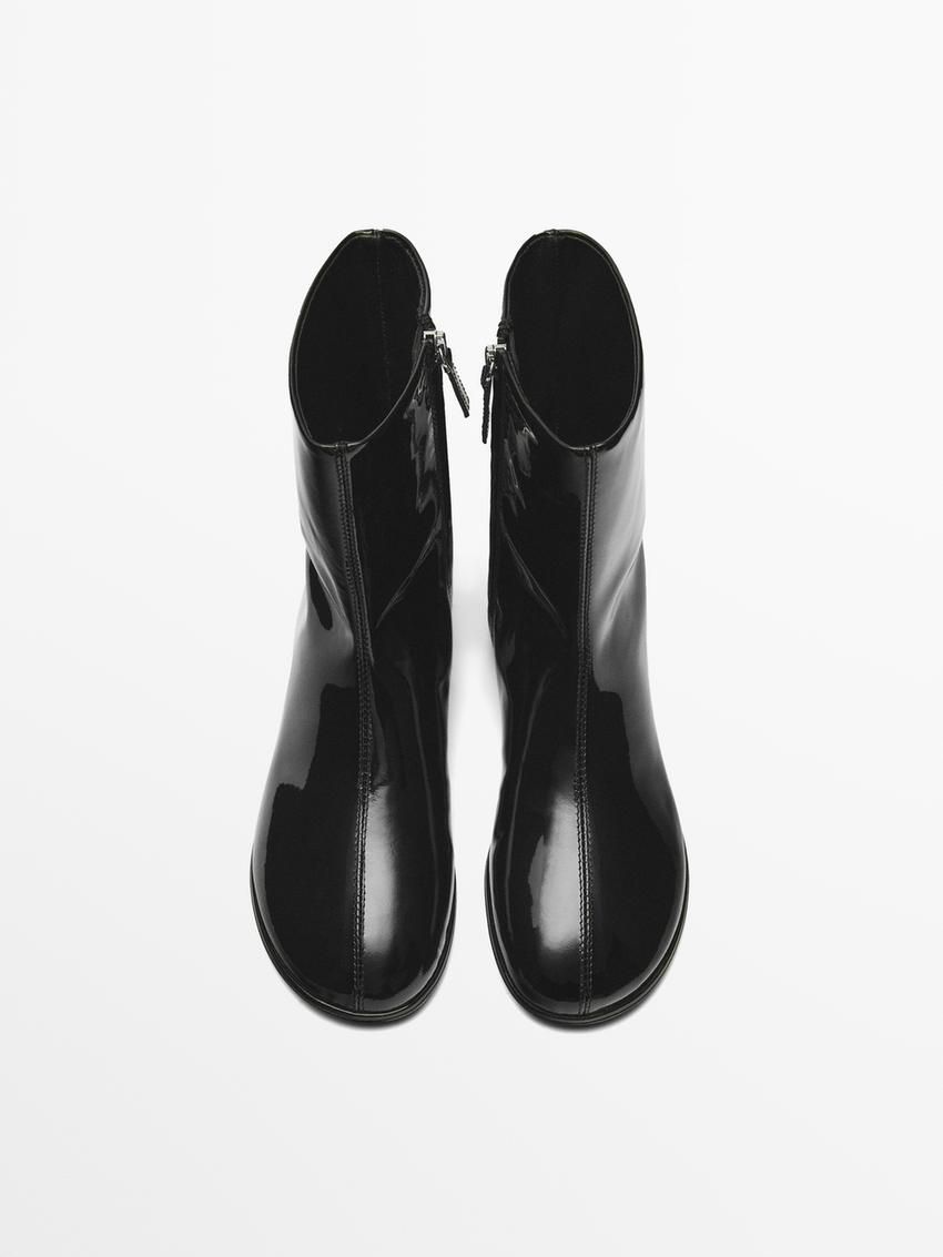 Massimo Dutti Faux-patent Finish Flat Women Ankle Boots Black | US-KB4731680