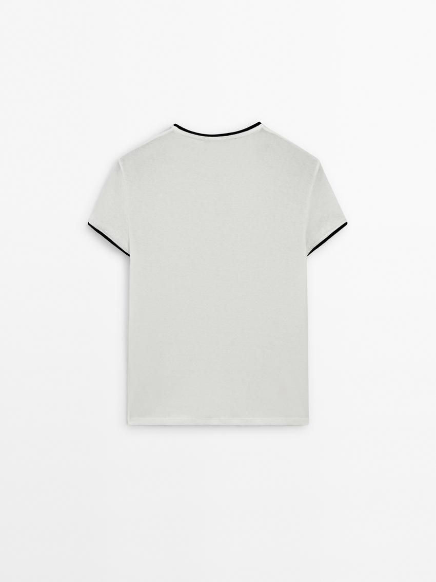 Massimo Dutti Fine Contrast Women T-Shirt Cream | US-JT4076312