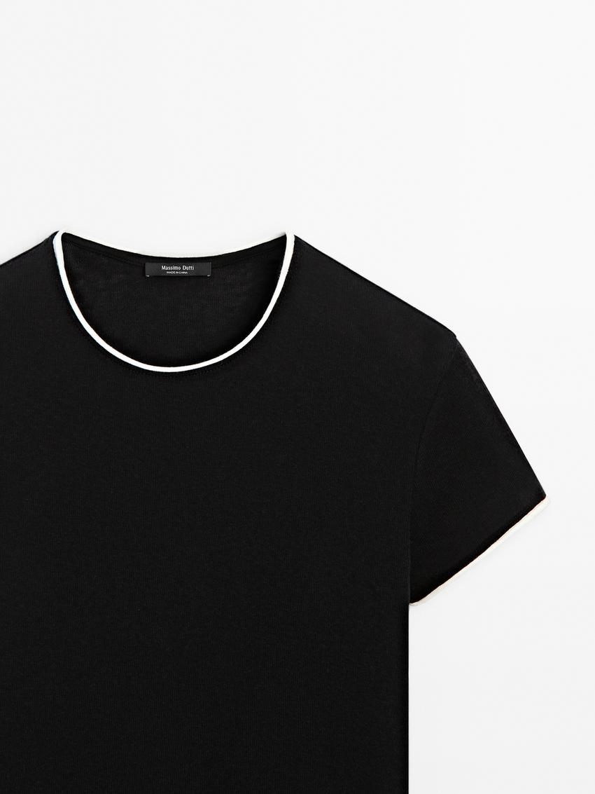 Massimo Dutti Fine Contrast Women T-Shirt Black | US-OU4159023