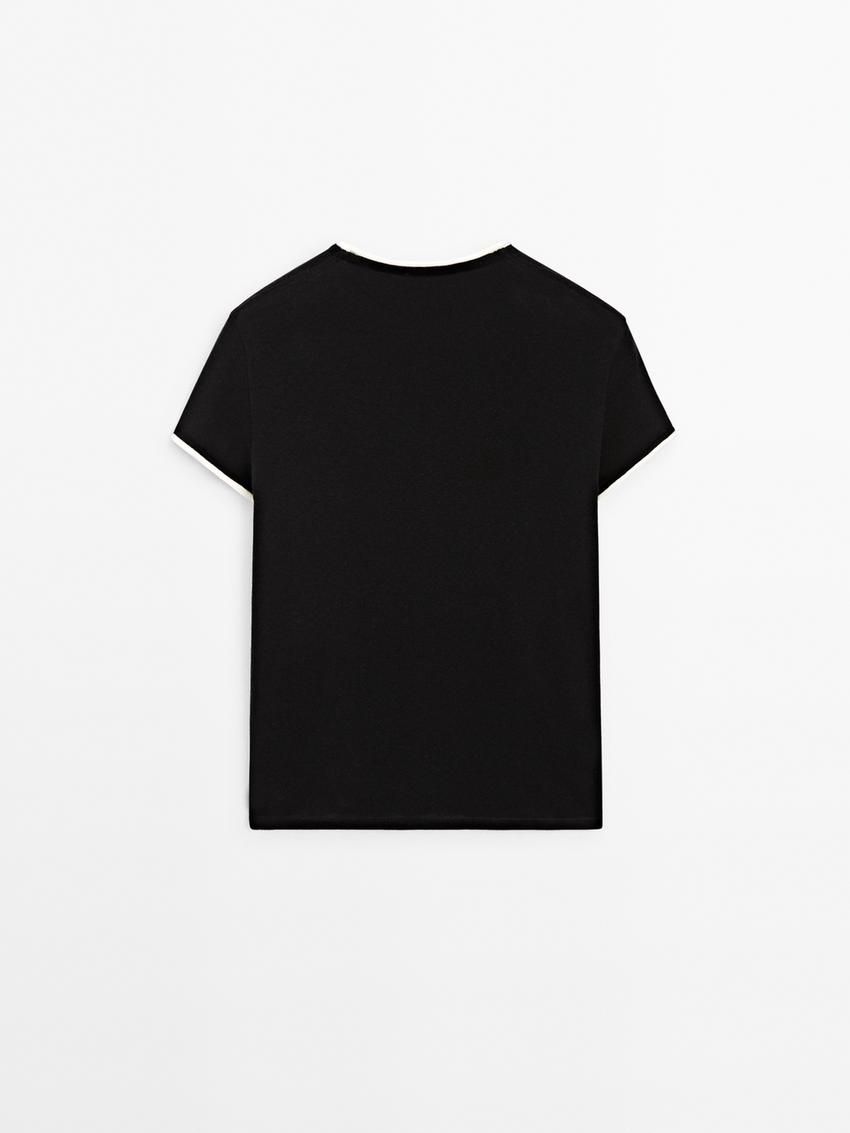 Massimo Dutti Fine Contrast Women T-Shirt Black | US-OU4159023