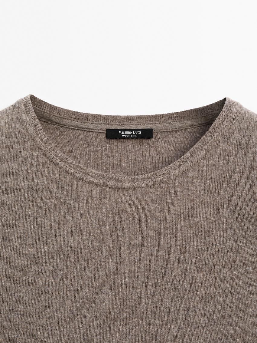 Massimo Dutti Fine Crew Neck Women T-Shirt Brown Beige | US-VG1423978