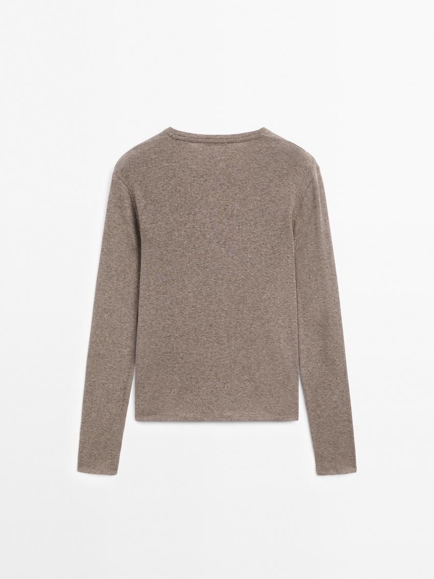 Massimo Dutti Fine Crew Neck Women T-Shirt Brown Beige | US-VG1423978
