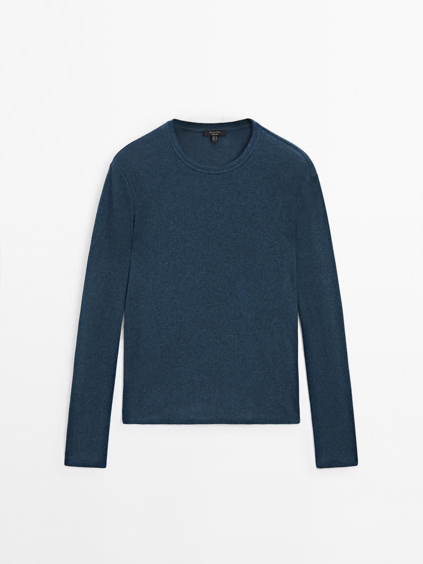 Massimo Dutti Fine Crew Neck Women T-Shirt Dark Blue | US-HS8259143