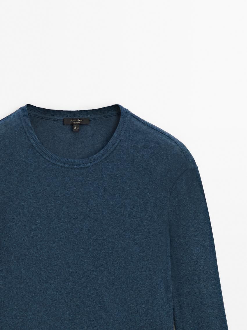 Massimo Dutti Fine Crew Neck Women T-Shirt Dark Blue | US-HS8259143