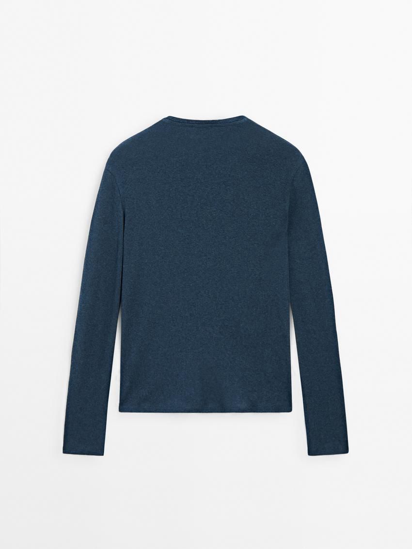 Massimo Dutti Fine Crew Neck Women T-Shirt Dark Blue | US-HS8259143