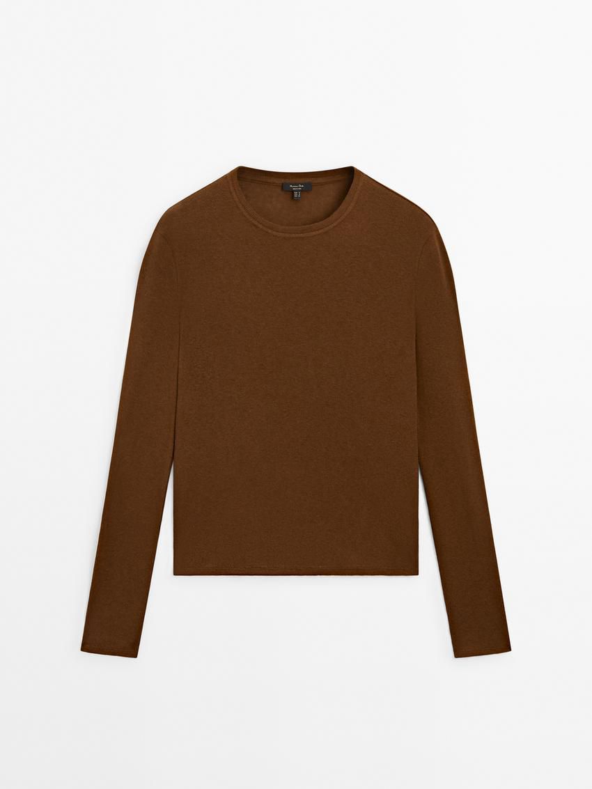 Massimo Dutti Fine Crew Neck Women T-Shirt Dark Brown | US-FB9671852