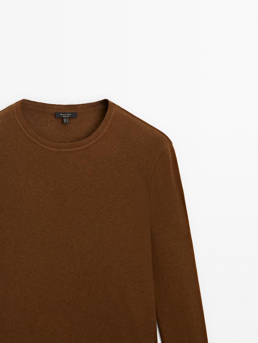 Massimo Dutti Fine Crew Neck Women T-Shirt Dark Brown | US-FB9671852