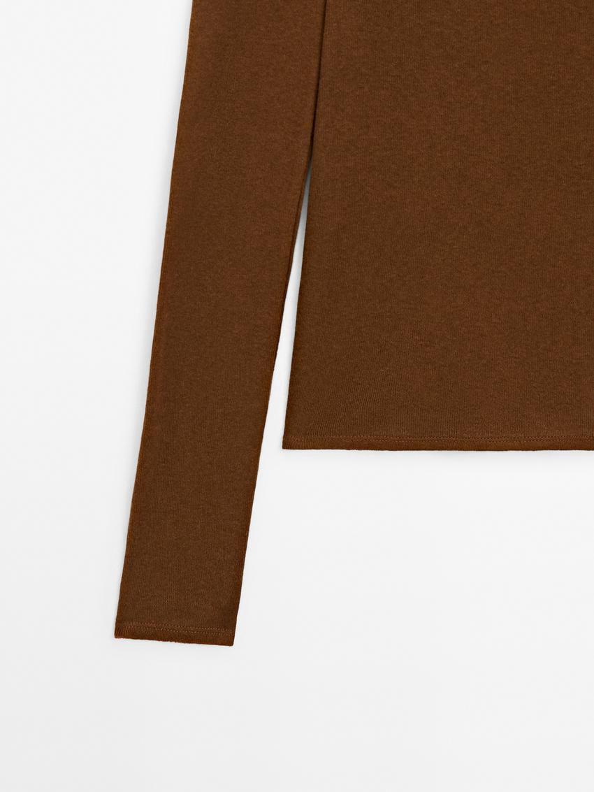 Massimo Dutti Fine Crew Neck Women T-Shirt Dark Brown | US-FB9671852