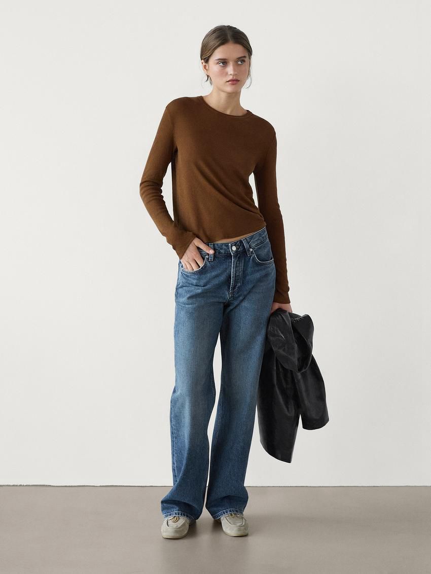 Massimo Dutti Fine Crew Neck Women T-Shirt Dark Brown | US-FB9671852