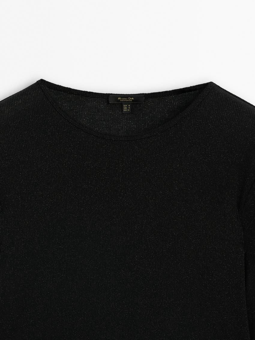 Massimo Dutti Fine Ribbed Women T-Shirt Black | US-ZC1506927