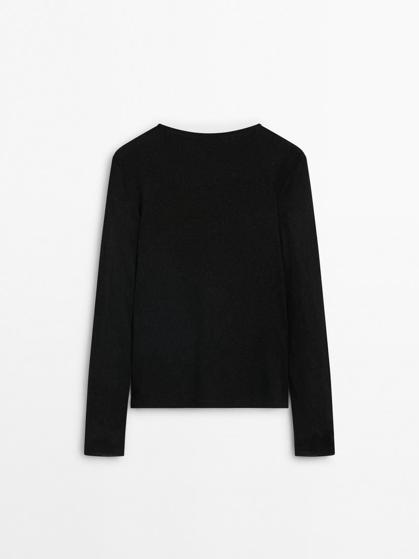 Massimo Dutti Fine Ribbed Women T-Shirt Black | US-ZC1506927