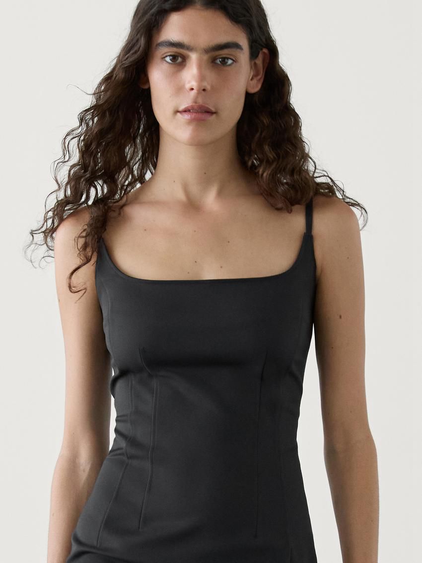 Massimo Dutti Fitted Midi With Adjustable Straps Women Dress Black | US-WE0718562
