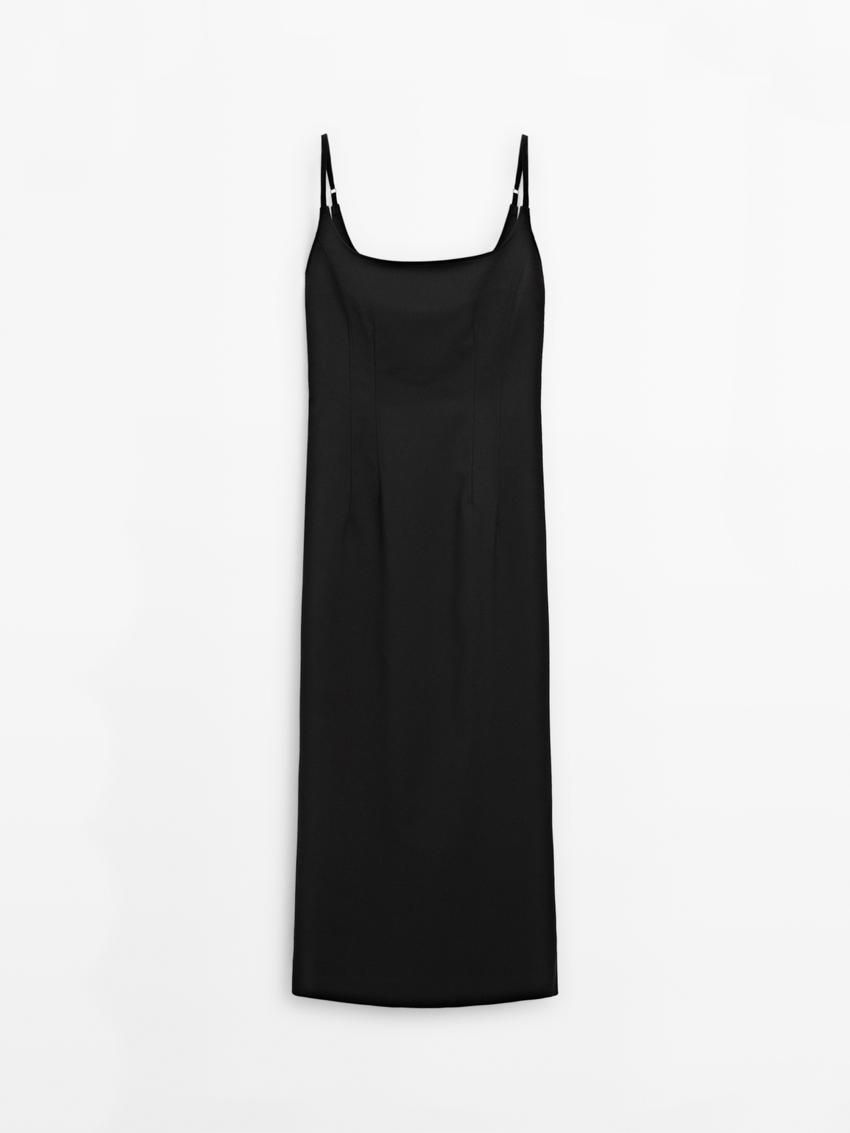 Massimo Dutti Fitted Midi With Adjustable Straps Women Dress Black | US-WE0718562