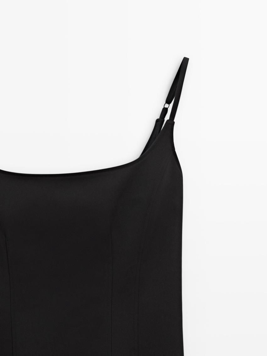 Massimo Dutti Fitted Midi With Adjustable Straps Women Dress Black | US-WE0718562