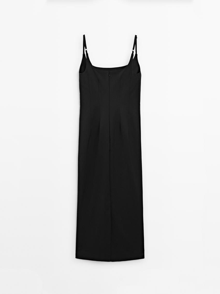 Massimo Dutti Fitted Midi With Adjustable Straps Women Dress Black | US-WE0718562
