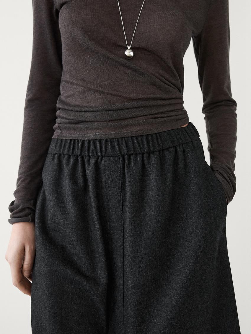 Massimo Dutti Flannel Midi Women Skirts Black | US-PB4693580