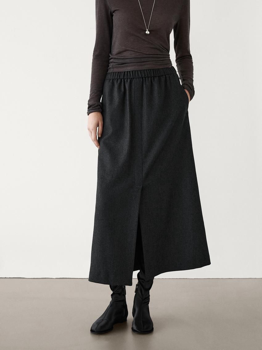 Massimo Dutti Flannel Midi Women Skirts Black | US-PB4693580