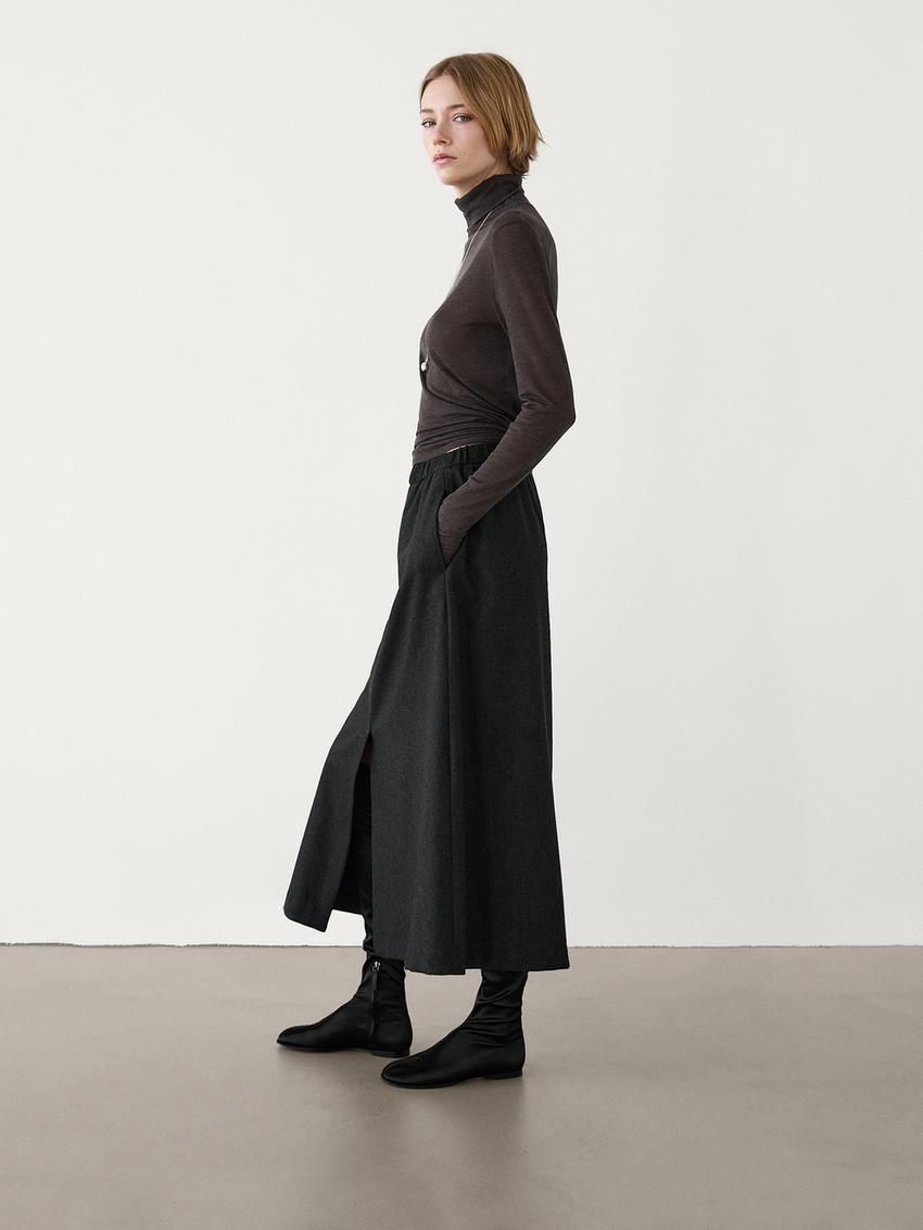 Massimo Dutti Flannel Midi Women Skirts Black | US-PB4693580