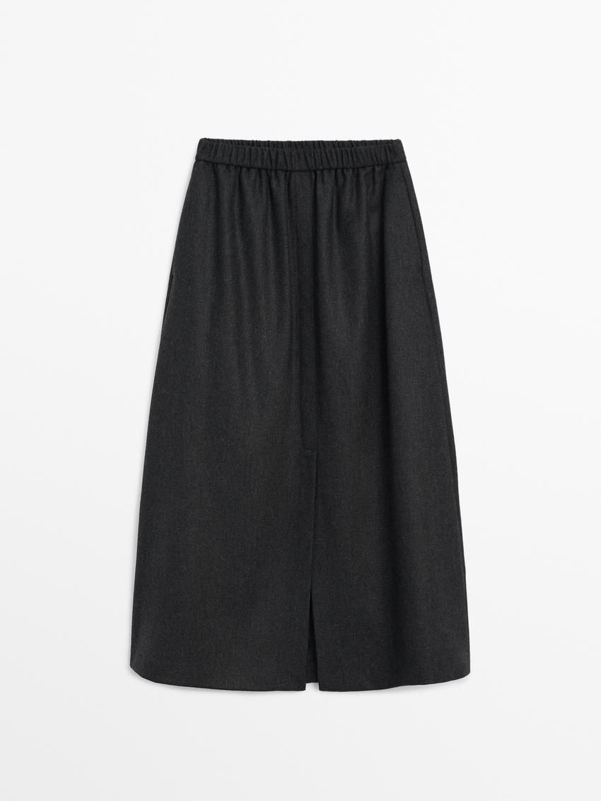 Massimo Dutti Flannel Midi Women Skirts Black | US-PB4693580