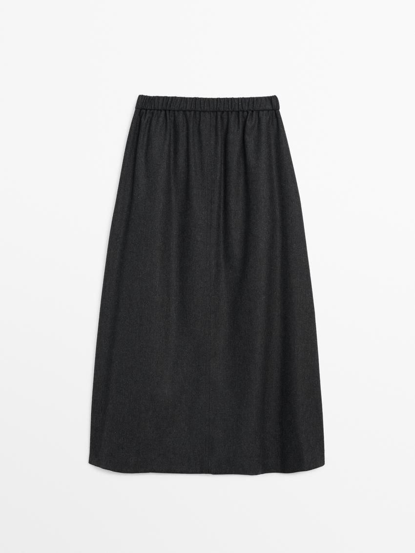 Massimo Dutti Flannel Midi Women Skirts Black | US-PB4693580