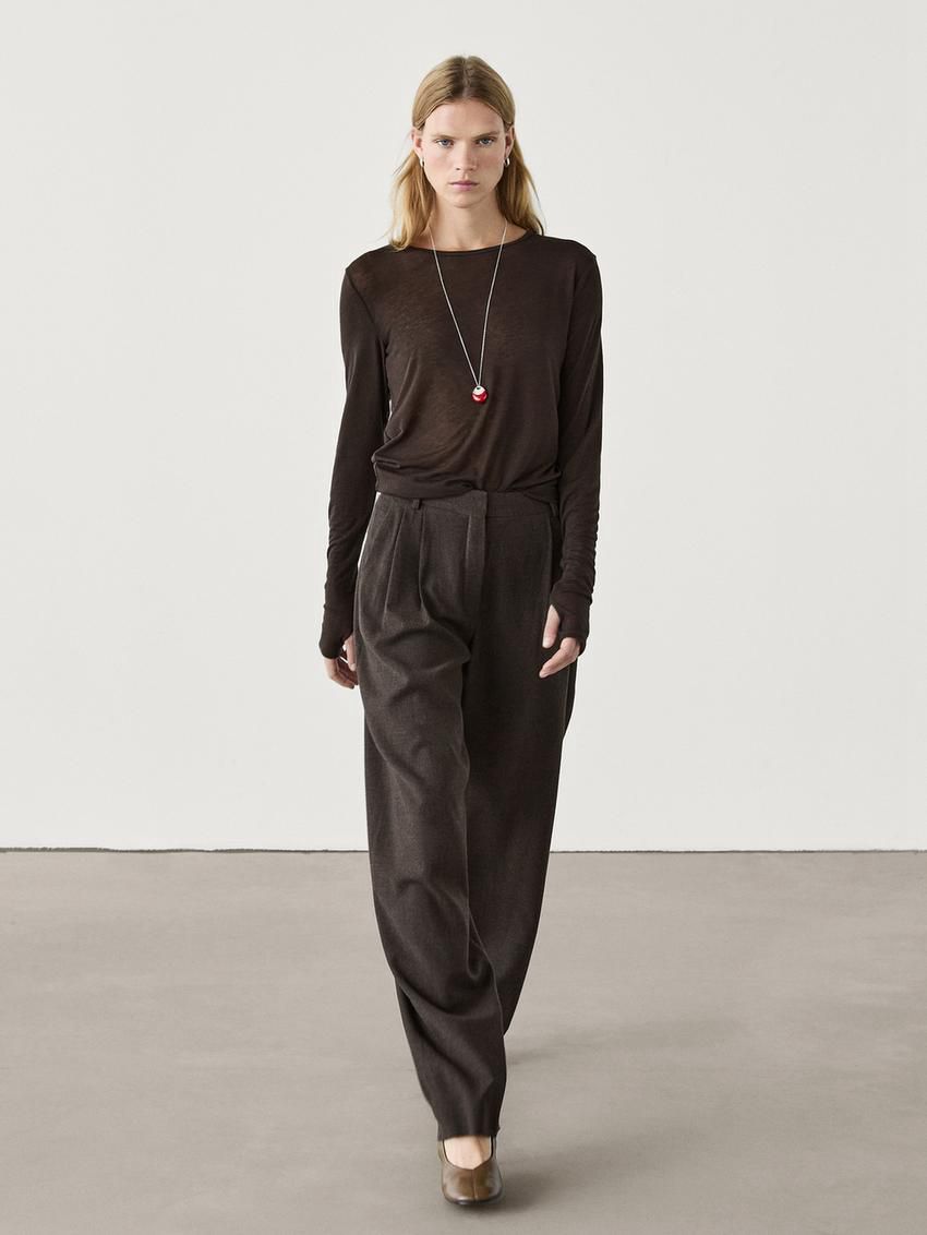 Massimo Dutti Flannel With Darts Women Trousers Dark Brown | US-UE2389671