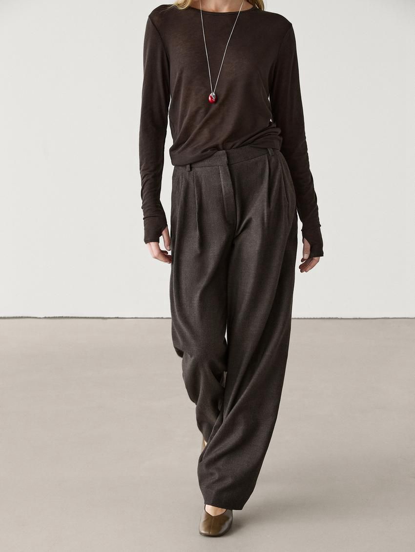 Massimo Dutti Flannel With Darts Women Trousers Dark Brown | US-UE2389671
