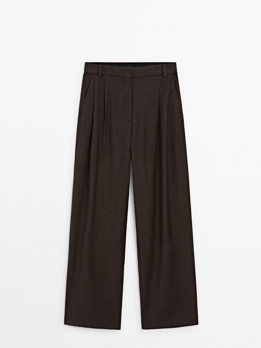 Massimo Dutti Flannel With Darts Women Trousers Dark Brown | US-UE2389671