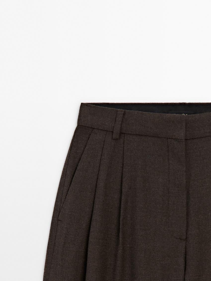 Massimo Dutti Flannel With Darts Women Trousers Dark Brown | US-UE2389671