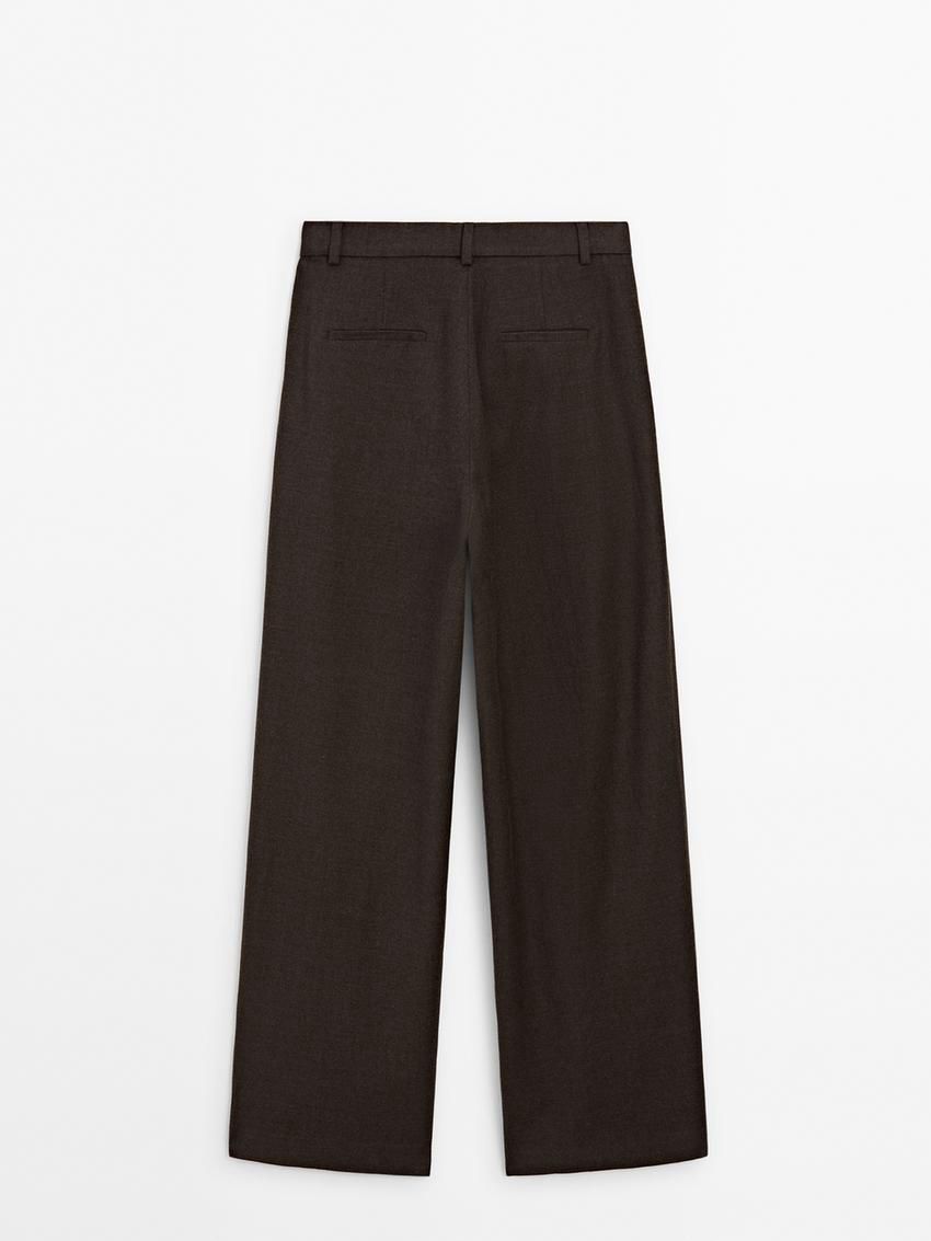 Massimo Dutti Flannel With Darts Women Trousers Dark Brown | US-UE2389671