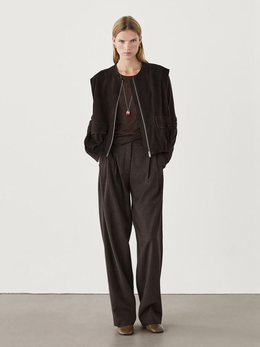Massimo Dutti Flannel With Darts Women Trousers Dark Brown | US-UE2389671
