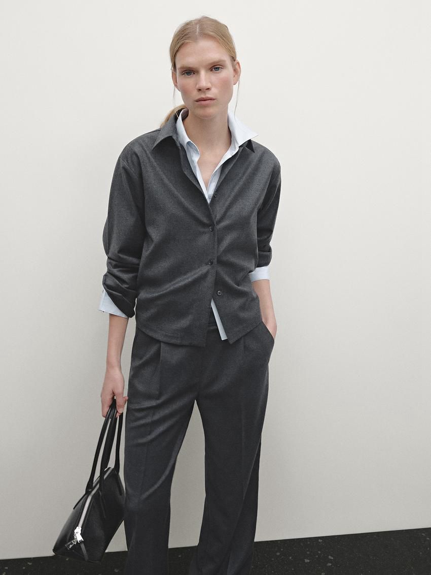 Massimo Dutti Flannel With Elastic Detail Women Trousers Dark Grey | US-ET4617029