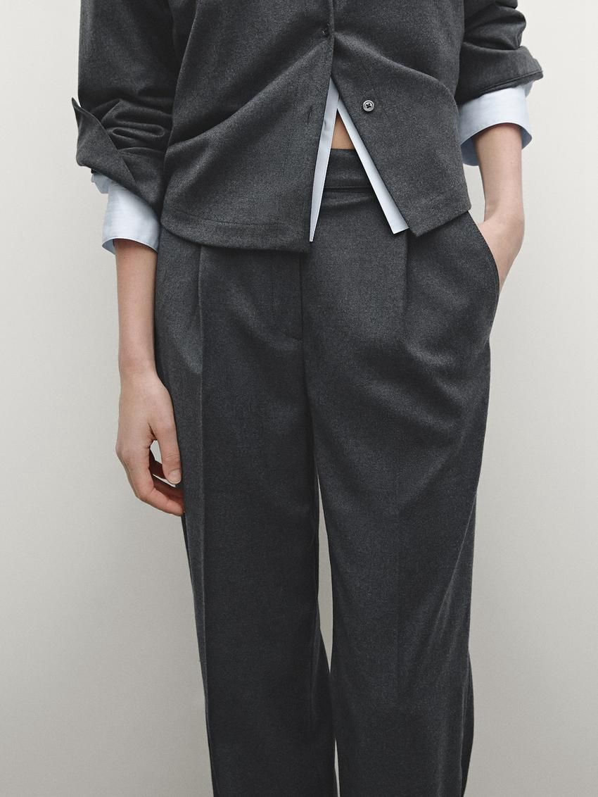 Massimo Dutti Flannel With Elastic Detail Women Trousers Dark Grey | US-ET4617029
