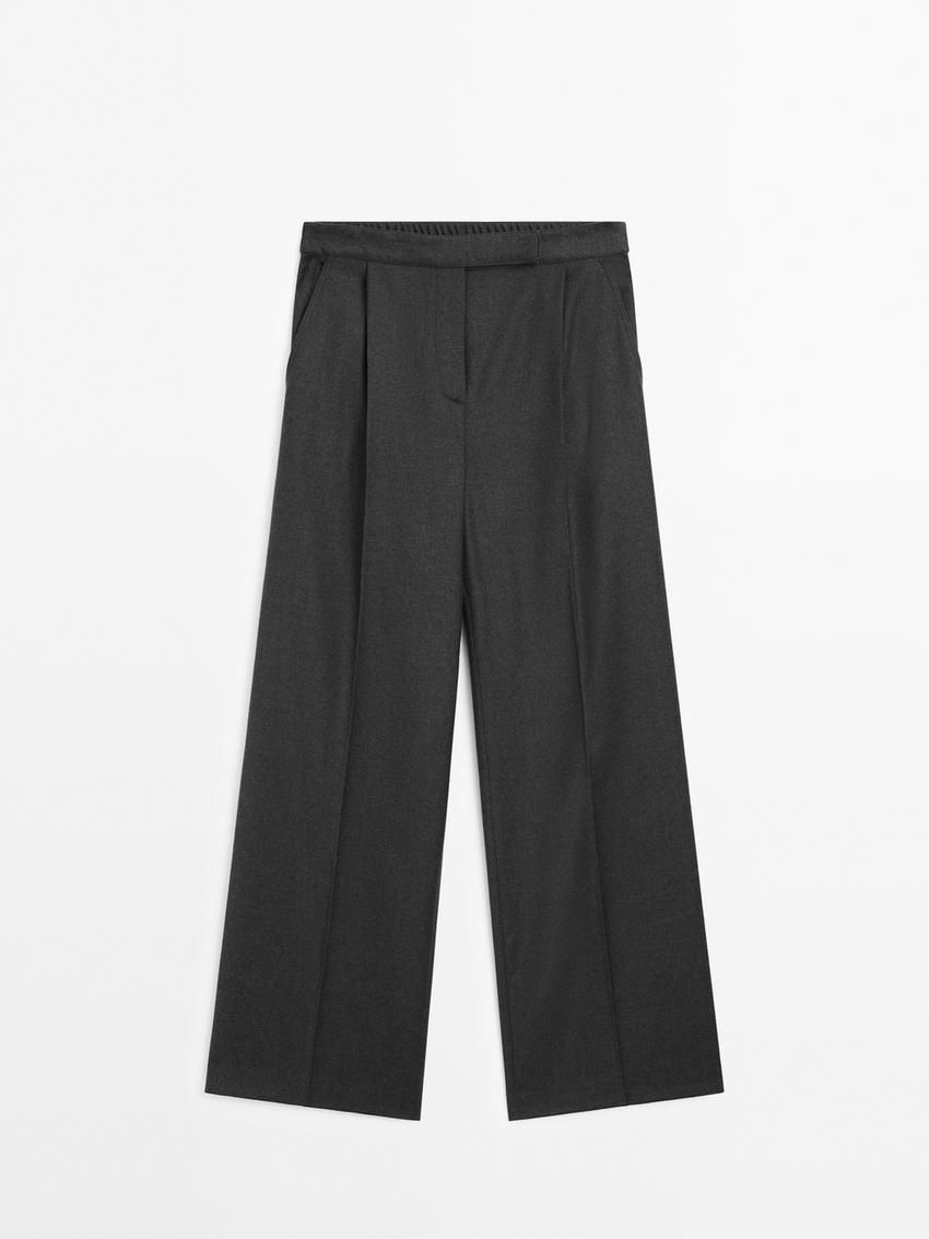 Massimo Dutti Flannel With Elastic Detail Women Trousers Dark Grey | US-ET4617029
