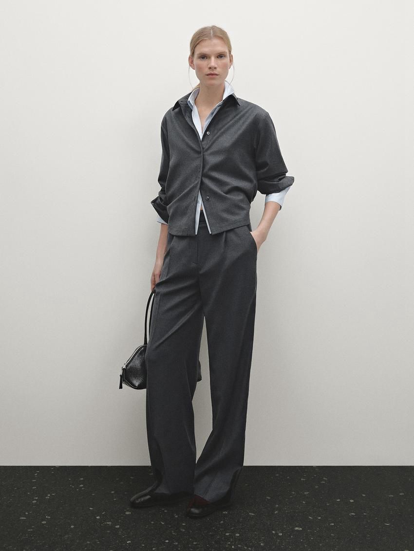 Massimo Dutti Flannel With Elastic Detail Women Trousers Dark Grey | US-ET4617029