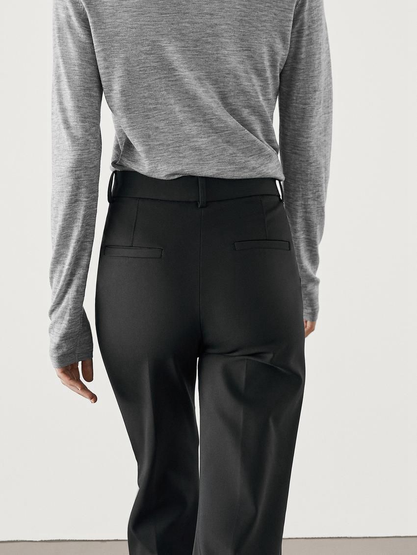Massimo Dutti Flare Fit Full Length Technical Women Trousers Black | US-VT6780251