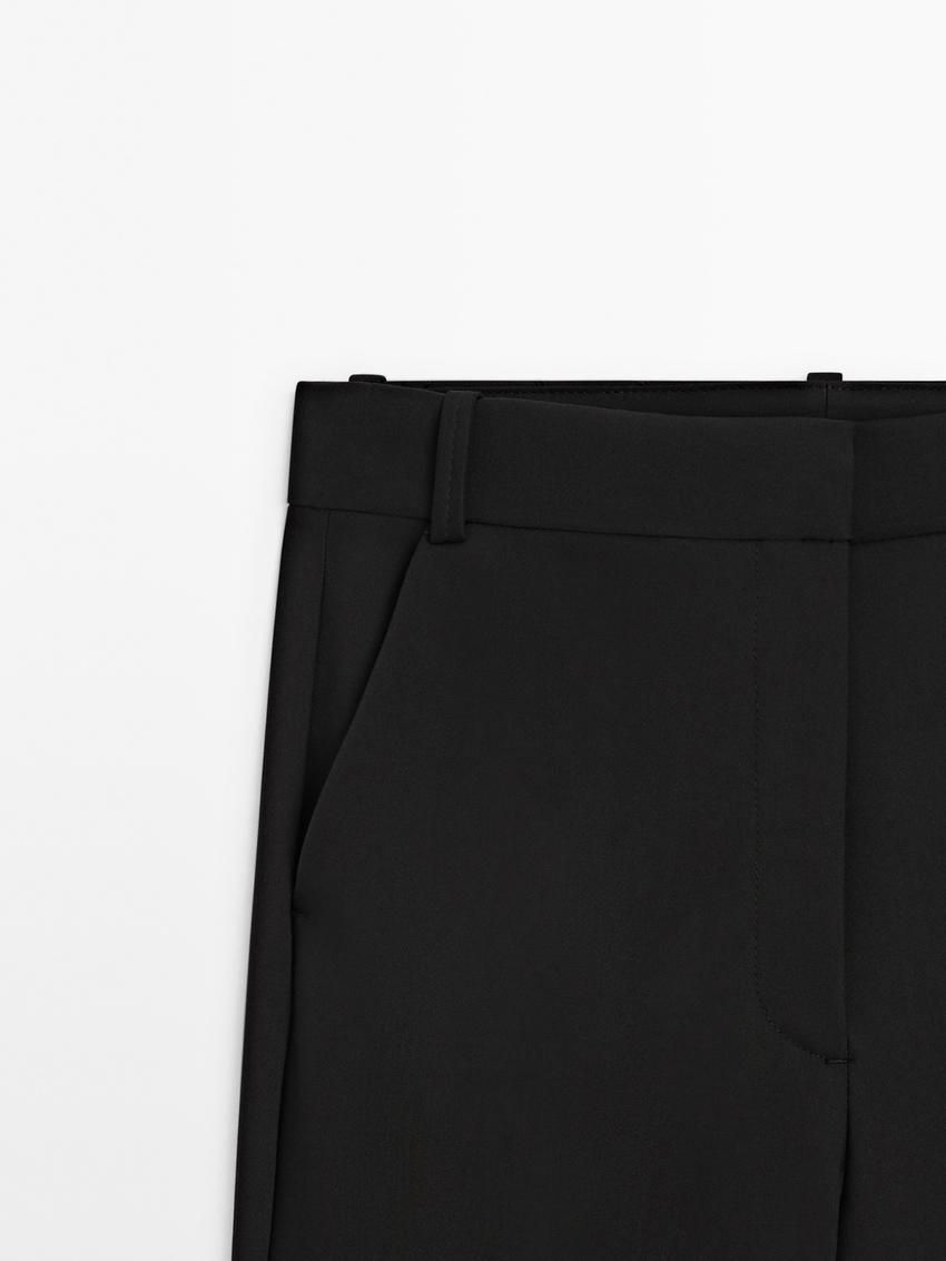 Massimo Dutti Flare Fit Full Length Technical Women Trousers Black | US-VT6780251