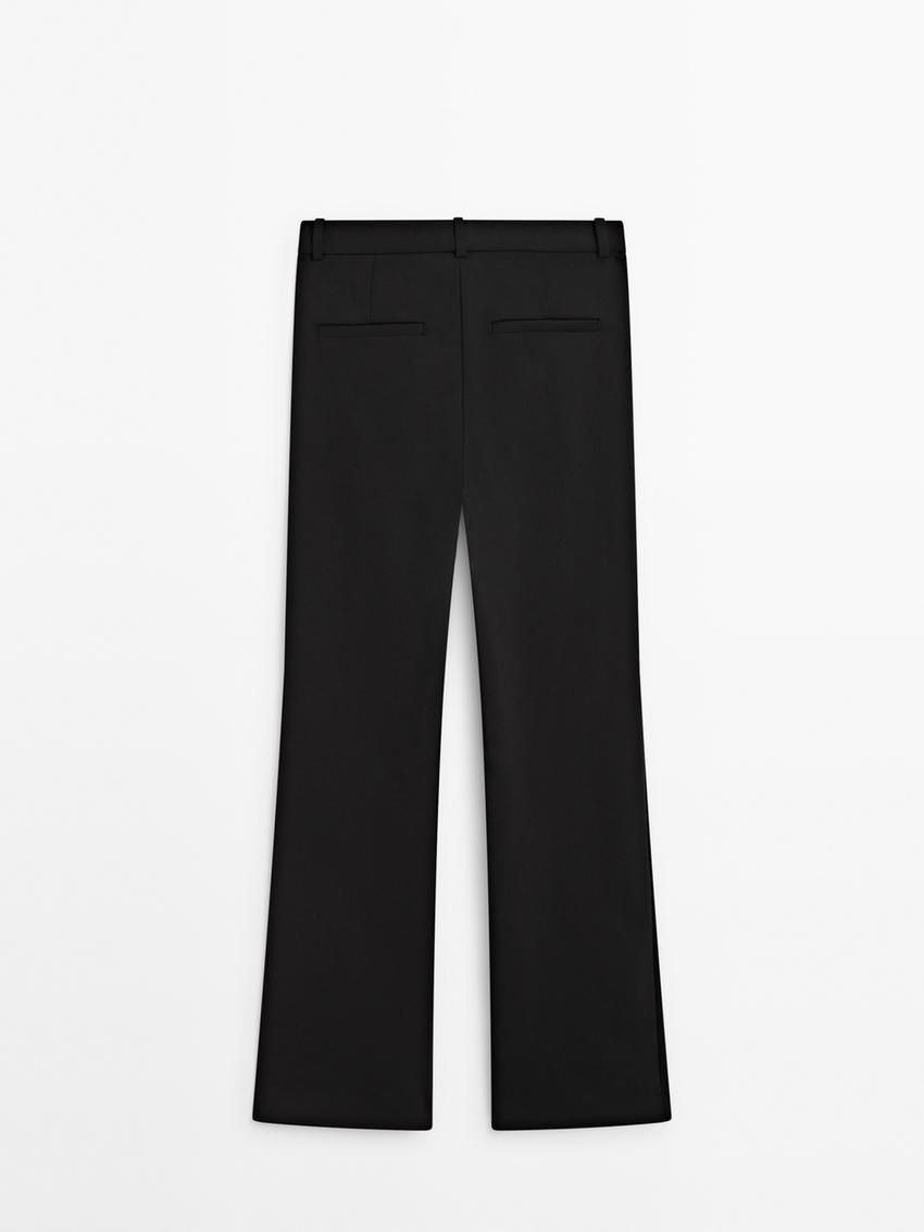 Massimo Dutti Flare Fit Full Length Technical Women Trousers Black | US-VT6780251